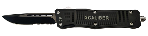 Picture of Xcaliber Knife Company  380 ACP  Large 3.80" OTF Part Serrated Black 440C SS Blade, 5.30" Steel Handle 728881687461