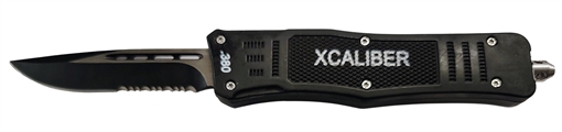 Picture of Xcaliber Knife Company  380 ACP  Medium 3.25" OTF Part Serrated Black 440C SS Blade, 4.64" Steel Handle 728881687423