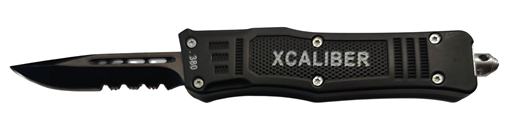 Picture of Xcaliber Knife Company  380 ACP  Small 2.75" OTF Part Serrated Black 440C SS Blade, 3.91" Steel Handle 728881687393