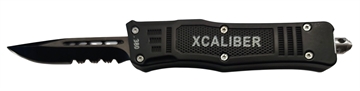 Picture of Xcaliber Knife Company  380 ACP  Small 2.75" OTF Part Serrated Black 440C SS Blade, 3.91" Steel Handle 728881687393