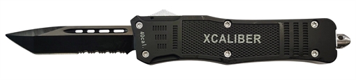 Picture of Xcaliber Knife Company  40 Cal  Large 3.80" OTF Tanto Part Serrated Black 440C SS Blade, 5.30" Steel Handle 728881687485