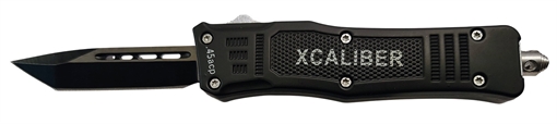 Picture of Xcaliber Knife Company  45 ACP  Small 2.75" OTF Tanto Plain Black 440C SS Blade, 3.91" Steel Handle 728881687416