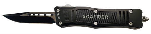 Picture of Xcaliber Knife Company  9mm  Small 2.75" OTF Drop Point Black 440C SS Blade, 3.91" Steel Handle 728881687386