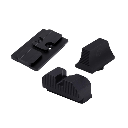 Picture of XS Sights Minimalist Optic Plate and Sight Set, Fits GLOCK 19 MOS, Converts MOS Footprint to Aimpoint ACRO, Nitride Finish, Black, Black Rear Sight, Black Front GL-OM001-SM-3ACRO