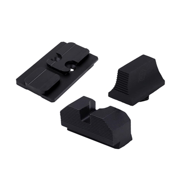 Picture of XS Sights Minimalist Optic Plate and Sight Set, Fits GLOCK 19 MOS, Converts MOS Footprint to Aimpoint ACRO, Nitride Finish, Black, Black Rear Sight, Black Front GL-OM001-SM-3ACRO