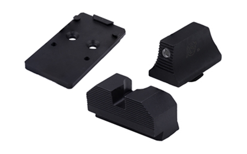 Picture of XS Sights Minimalist Optic Plate and Night Sight Set, Fits GLOCK 19 MOS, Converts MOS Footprint to Aimpoint ACRO, Nitride Finish, Black, Black Rear Sight, Tritium Front Night Sight GL-OM001-SM-2ACRO