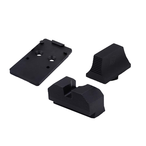 Picture of XS Sights Minimalist Optic Plate and Sight Set, Fits GLOCK 19 MOS, Converts MOS Footprint to Trijicon RMR, Nitride Finish, Black, Black Rear Sight, Black Front GL-OM001-SM-3RMR