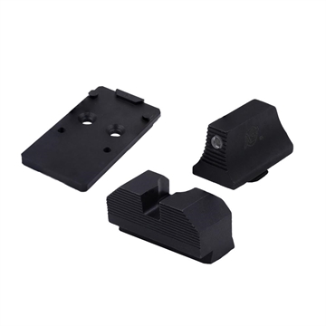 Picture of XS Sights Minimalist Optic Plate and Night Sight Set, Fits GLOCK 19 MOS, Converts MOS Footprint to Trijicon RMR, Nitride Finish, Black, Black Rear Sight, Tritium Front Night Sight GL-OM001-SM-2RMR