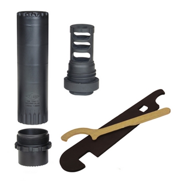 Picture of YHM Turbo T3 Suppressor with QD Muzzle Brake 5.56mm Stainless Steel/Cobalt 1/2x28 YHM-2175-MB-28 2175MB28