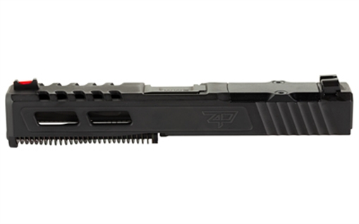 Picture of Zaffiri Precision ZPS.2, Optics Ready Complete Slide, RMR Footprint, Lightening Cuts, Black Barrel, HD Fiber Sights, Cerakote Finish, Armor Black, Fits Glock 19 Gen 3, Gen 3 Upper Parts Kit w/Polymer Recoil Spring Assembly, Includes Black Anodized Optics Plate Cover and Screws ZPS.2.19.BLK.CU