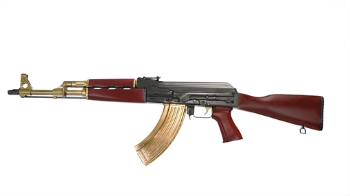 Picture of ZASTAVA ARMS ZPAPM70 AK RIFLE SERBIAN RED FURNITURE CERAKOTED GOLD BARRELTRIGGER AND MAGAZINE 16.5IN CHROME LINED BARREL 1.5MM RECEIVER BULDGED TRUNNION 30RD ZR7762CBG
