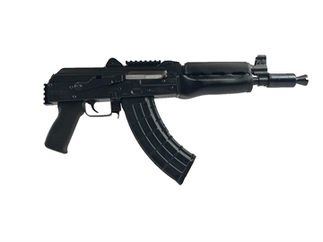 Picture of Zastava ZPAP92, Semi-automatic, AK Pistol, 7.62X39, 10" Chrome Lined Barrel, Matte Finish, Black, Polymer Grip, Wood Handguard, 30 Rounds, 1 Magazine, Bulged Trunnion, Booster Muzzle Device, Hinged Top Cover, Optics Rail, 1.5MM Receiver ZP92762PAM