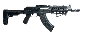 Picture of ZASTAVA ARMS ZPAP92 AK PISTOL 7.62 X 39 MM WITH NIGHT BRAKE QUAD RAIL TOP RAIL REAR RAIL SBA3 BRACE ANGLED FOREGRIP 1.5MM RECEIVER BULDGED TRUNNION CHROME LINED 10IN BARREL ZP92762TACM