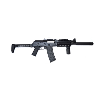 Picture of ZASTAVA ARMS ZPAP85 AK RIFLE 5.56X45 WITH QUAD RAIL TOP RAIL MI LWS STOCK MAGPUL PISTOL GRIP MAGPUL VERTICAL GRIP MUZZLE EXTENSION REAR RAIL ADAPTOR BULGED TRUNNION CHROME LINED 10.5IN BARREL ZP85556SFR