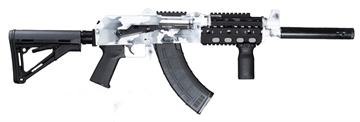 Picture of ZASTAVA ARMS ZPAP92 AK RIFLE 7.62X39 SNOW CAMO CERAKOTE WITH NIGHT BRAKE QUAD RAIL TOP RAIL BUFFER TUBE ADAPTOR CTR STOCK MAGPUL VERTICAL GRIP 16.5IN CHROME LINED BARREL 1.5MM RECEIVER BULDGED TRUNNION 30RD ZP92762CTRAW