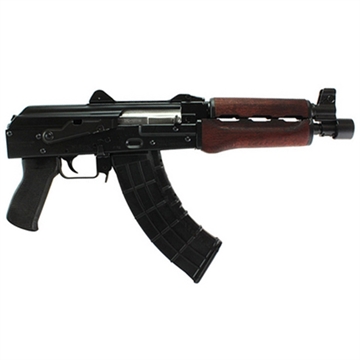 Picture of Zastava ZPAP92, Semi-automatic, AK Pistol, 7.62X39, 10" Chrome Lined Barrel, Matte Finish, Black, Polymer Grip, Red Wood Handguard, 30 Rounds, 1 Magazine, Bulged Trunnion, Hinged Top Cover, 1.5MM Receiver ZP92762SR