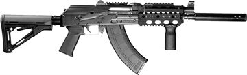 Picture of ZASTAVA ARMS ZPAP92 AK RIFLE 7.62 X 39 MM WITHNIGHT BRAKE QUAD RAIL TOP RAIL BUFFER TUBE ADAPTOR FOREGRIP MAGPUL CTR STOCK EXTENDED 16.5IN PINNED & WELDED CHROME LINED BARREL 1.5MM RECEIVER BULDGED TRUNNION ZP92762CTR