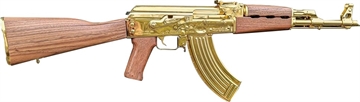 Picture of ZASTAVA ARMS ZPAPM70 AK RIFLE DARK WALNUT OILED FURNITURE 24K GOLD PLATING 16.5IN CHROME LINED BARREL 1.5MM RECEIVER BULDGED TRUNNION 30RD ZR7762WMGL