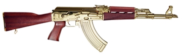 Picture of ZASTAVA ARMS ZPAPM70 AK RIFLE SERBIAN RED FURNITURE 24K GOLD PLATING 16.5IN CHROME LINED BARREL 1.5MM RECEIVER BULDGED TRUNNION 30RD ZR7762SRGL