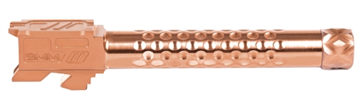 Picture of ZEV Optimized Match 9mm Luger, Compatible w/Glock 17 Gen1-4, 4.49" Bronze PVD 416R Stainless Steel Dimpled/Threaded Barrel BBL17OPTTHBRZ
