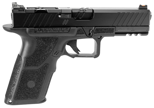 Picture of ZEV OZ9 Duty Standard 9mm Luger 15+1 4.50", Black, Serrated Stainless Steel Slide with Optic Cut, Polymer Frame with Picatinny Rail, Fiber Optic Combat Sights OZ9SDUTYSS