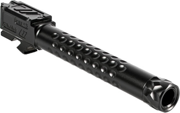 Picture of ZEV Optimized Match Grade 9mm Luger, Compatible w/Glock 17 Gen5, 4.49" Black DLC 416R Stainless Steel Dimpled/Threaded Barrel BBL17OPT5GTHDLC